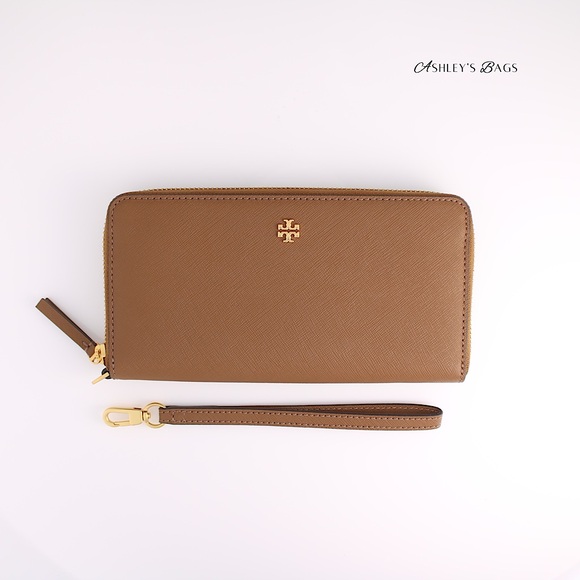 Tory Burch Emerson Large Continental Wristlet Wallet In Moose Brown - Picture 1 of 4